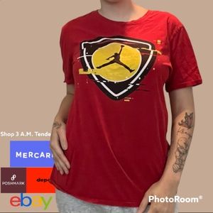 Jordan Large Red T Shirt with Yellow And Black Jumping Logo Basketball Shirt